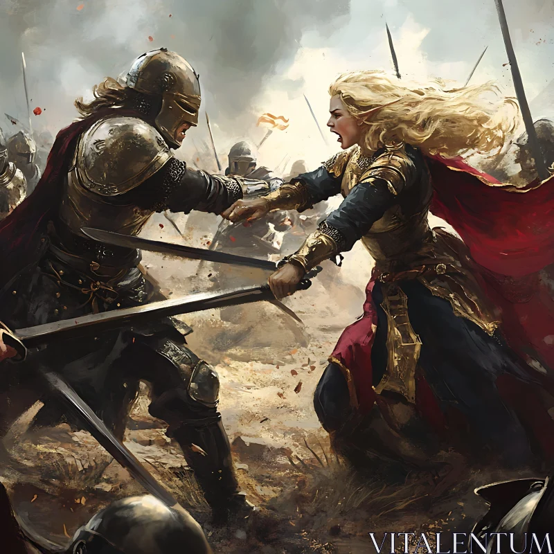 Medieval Warriors Clash in Intense Combat AI Image