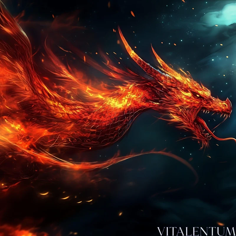 AI ART Fiery Dragon in Flight