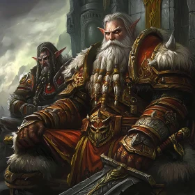 Armored Warriors on Stone Throne