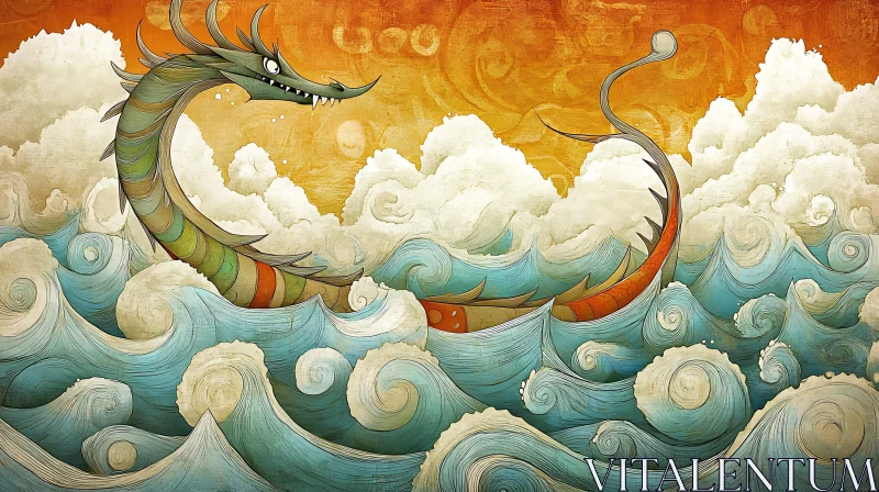 AI ART Mythical Dragon in the Sea