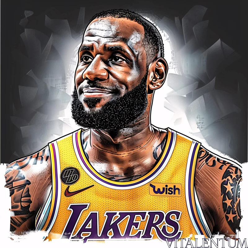 LeBron James Lakers Portrait Illustration AI Image