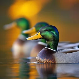 Three Ducks Swimming in Harmony
