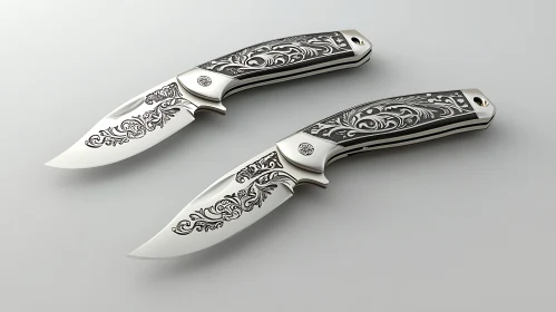 Ornate Silver Knives with Engraved Details