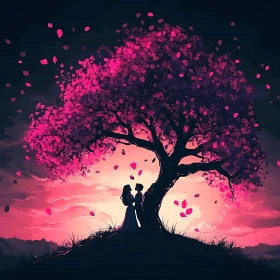 Silhouette of Lovers in a Pink Paradise