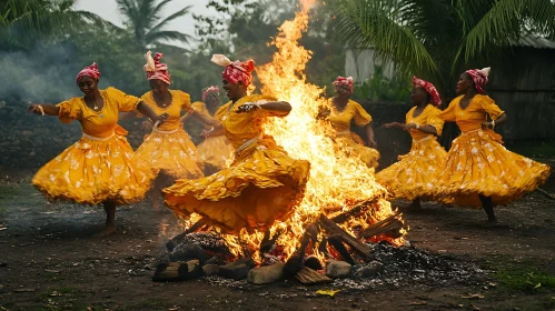 Cultural Dance Around a Bonfire