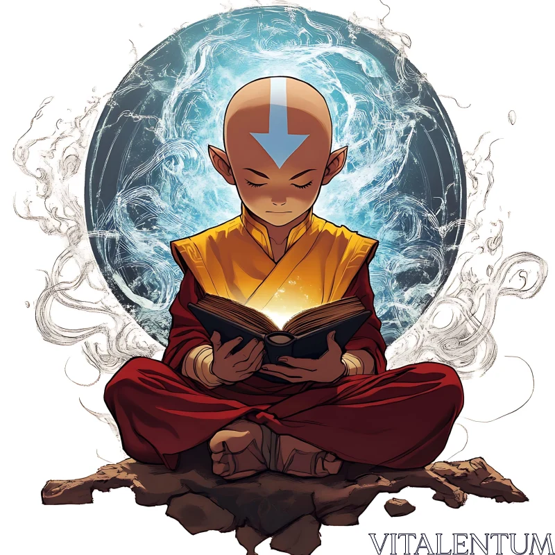 Avatar's Wisdom: Aang and the Sacred Book AI Image