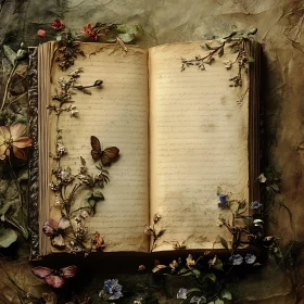 Vintage Book with Floral and Butterfly Embellishments