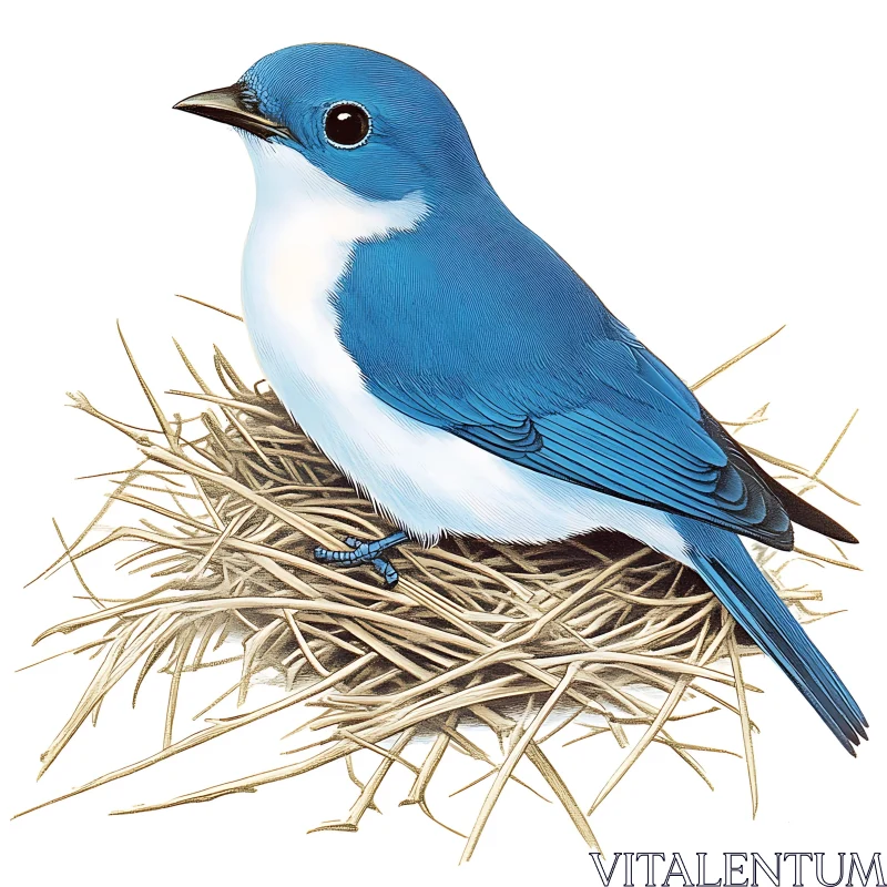 Azure Bird Resting in Nest AI Image