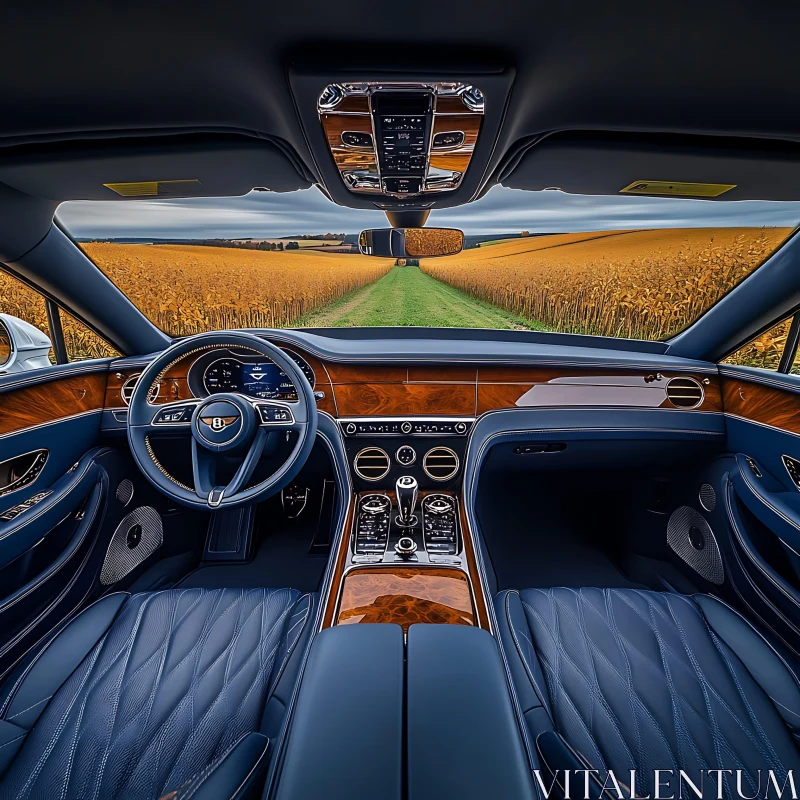 Premium Car Interior Overlooking Golden Fields AI Image