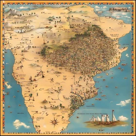 Antique India Map with Ornate Border