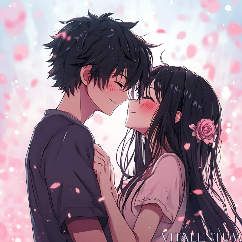 AI ART Romantic Anime Illustration with Pink Petals