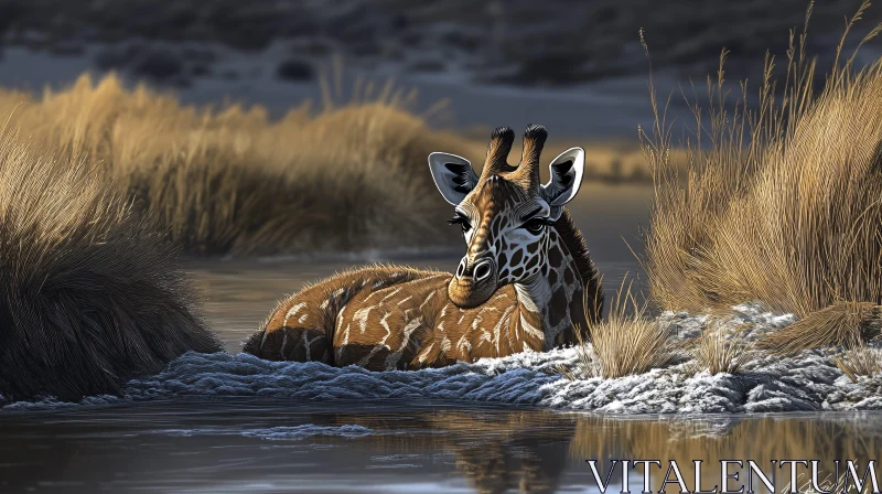 Giraffe by the Water AI Image