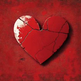 Cracked Heart on Red Canvas