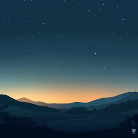 Peaceful Night Landscape with Starry Sky