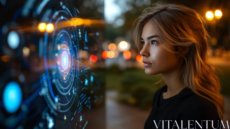 Futuristic Digital Art: A Captivating Portrait of a Woman in a City Street AI Image