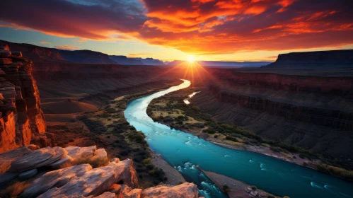 Sunrise Over Grand Canyon: A Blend of Turquoise and Red