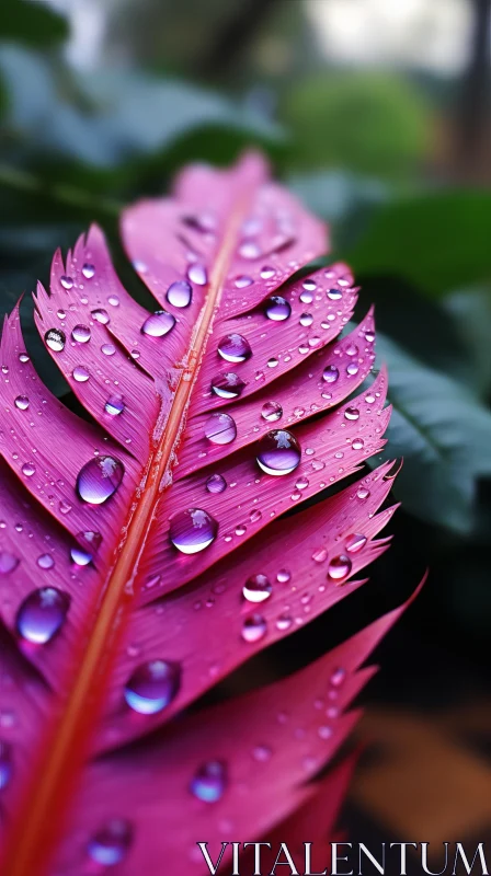 Tropical Enigma: Detailed Flamingo Feather with Water Droplets AI Image