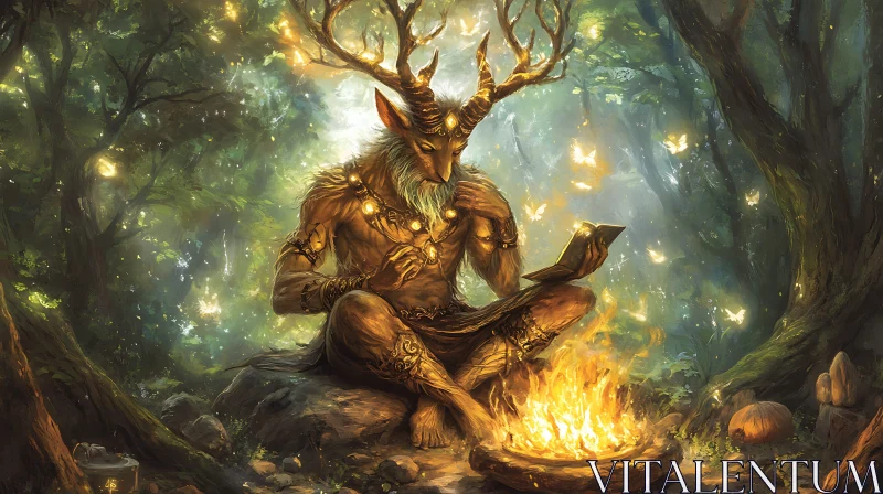 AI ART Mystical Forest Creature and Campfire Tales