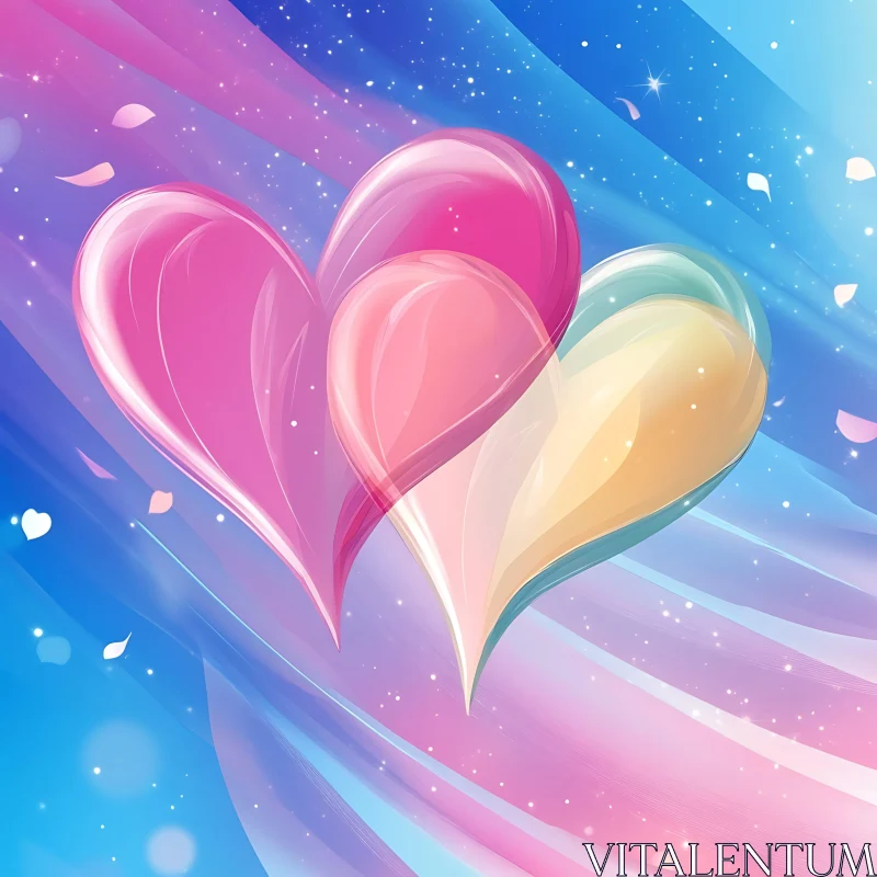 Translucent Hearts Floating in Dreamy Sky AI Image