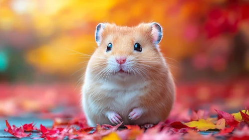 Cute Hamster on Fall Leaves