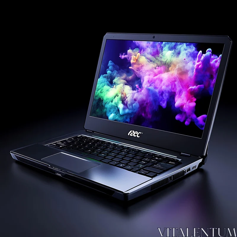 Modern Laptop with Colorful Smoke Patterns AI Image