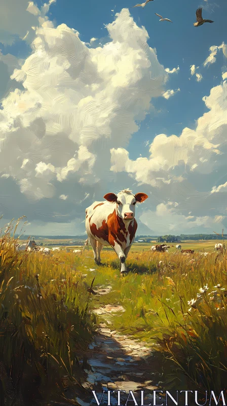 Idyllic Countryside with Cow AI Image