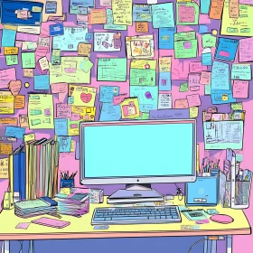 Vibrant Office Desk with Sticky Notes