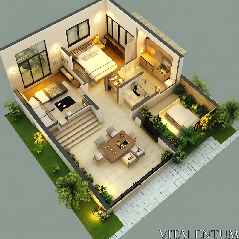 AI ART Contemporary House Layout with Two Bedrooms