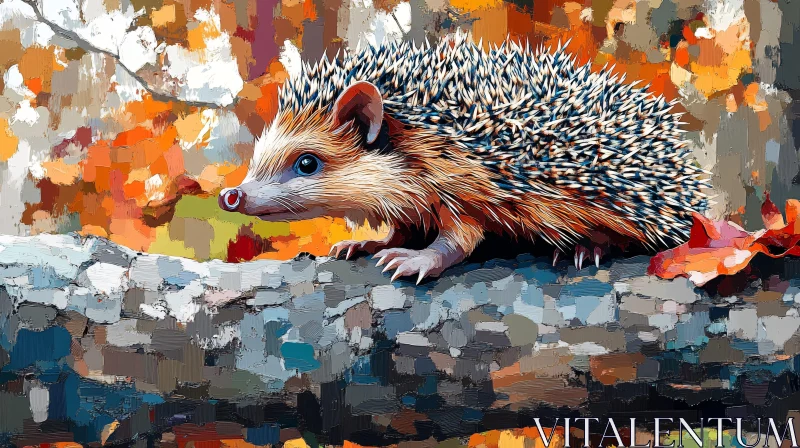 Hedgehog Art in an Autumn Landscape AI Image