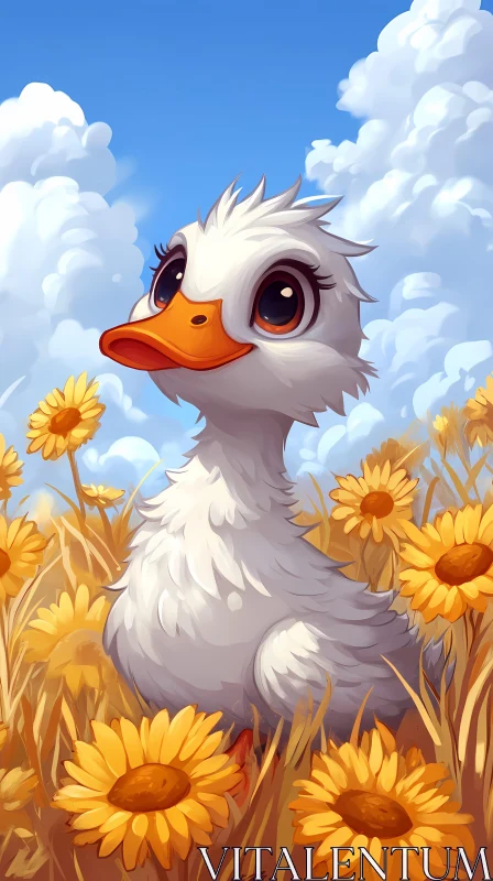 AI ART Duckling and Sunflowers