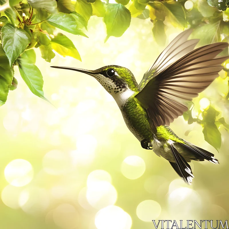 Emerald Wings: Hummingbird's Dance in the Light AI Image