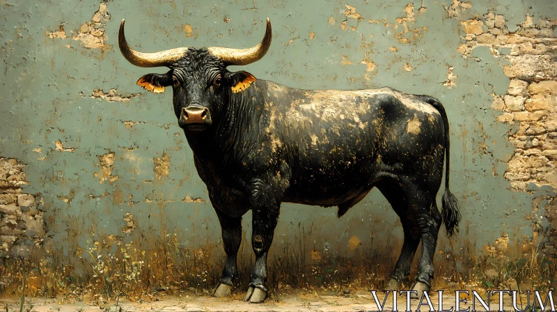 Bull in Countryside Setting AI Image