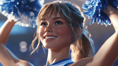 Smiling Cheerleader with Pom-poms