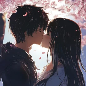 Romantic Anime Kiss in Spring