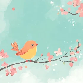 Pastel Bird and Floral Illustration