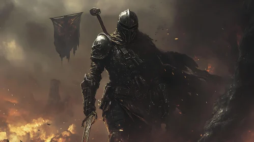 Warrior with Sword in a Post-Apocalyptic World