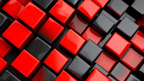 Abstract Cube Composition in Red and Black