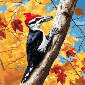 Autumn Woodpecker on Tree