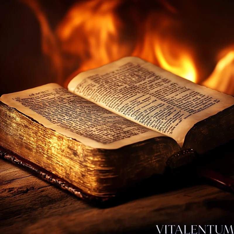 Old Book Ablaze in Flames AI Image