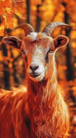 Majestic Goat in Autumn Leaves