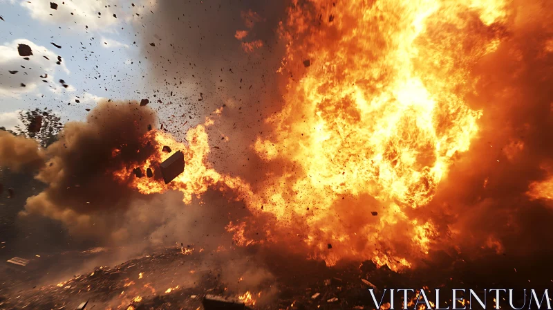 Explosive Scene with Blazing Fire and Smoke AI Image