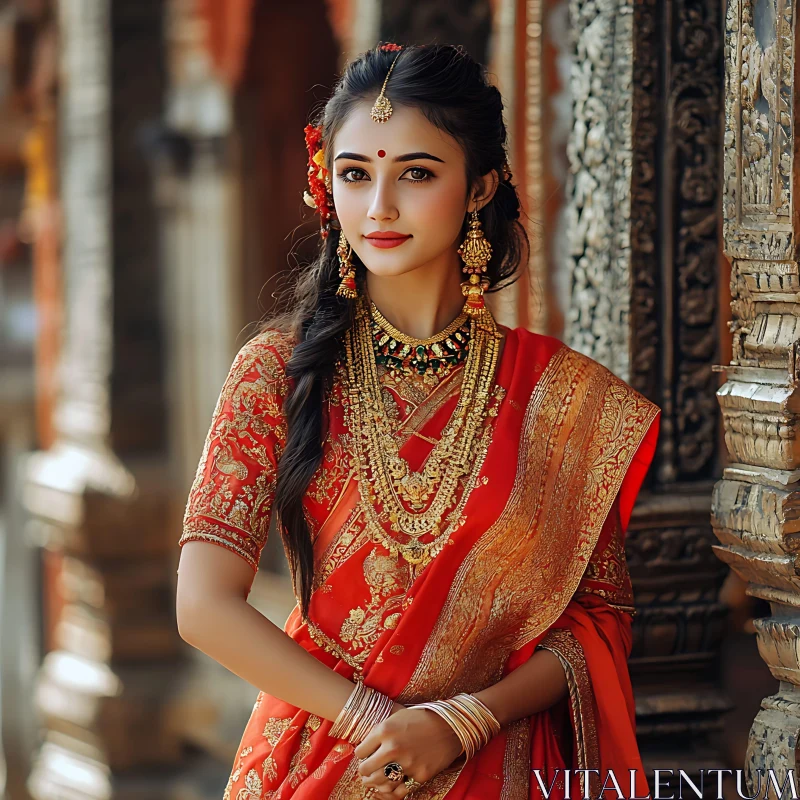 Portrait of Woman with Gold Jewelry AI Image