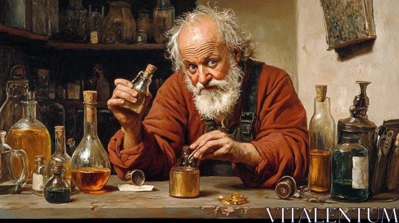 Alchemist in His Workshop Painting AI Image