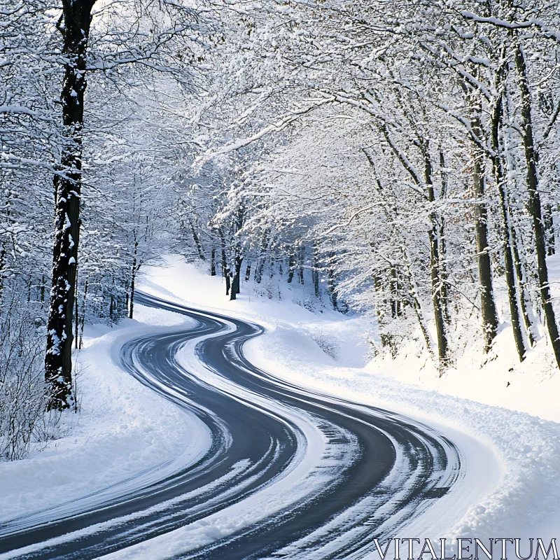 Winding Winter Forest Road AI Image