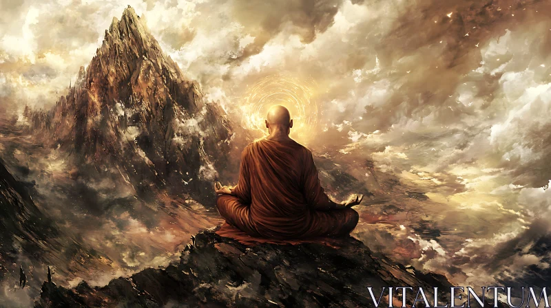 Meditative Monk on Mountain Top AI Image