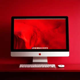 Sleek Desktop Computer on Red Background