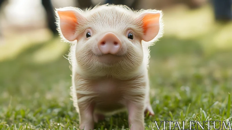 Cute Piglet Outdoors in Grass AI Image