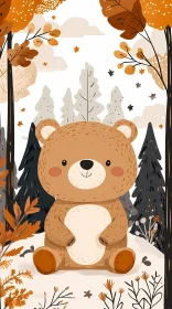 Autumn Cartoon Bear in Forest