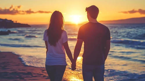 Couple's Sunset Serenade: A Beachside Embrace