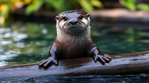 Adorable Wet Otter on a Log